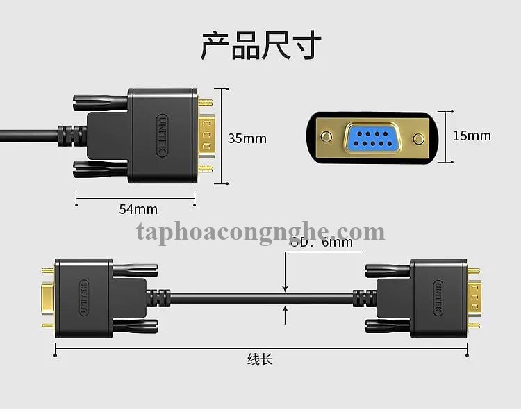 Unitek 27105 Y-C708ABK 3M Cáp Com 9 pin Rs232 nối dài extension 30027105